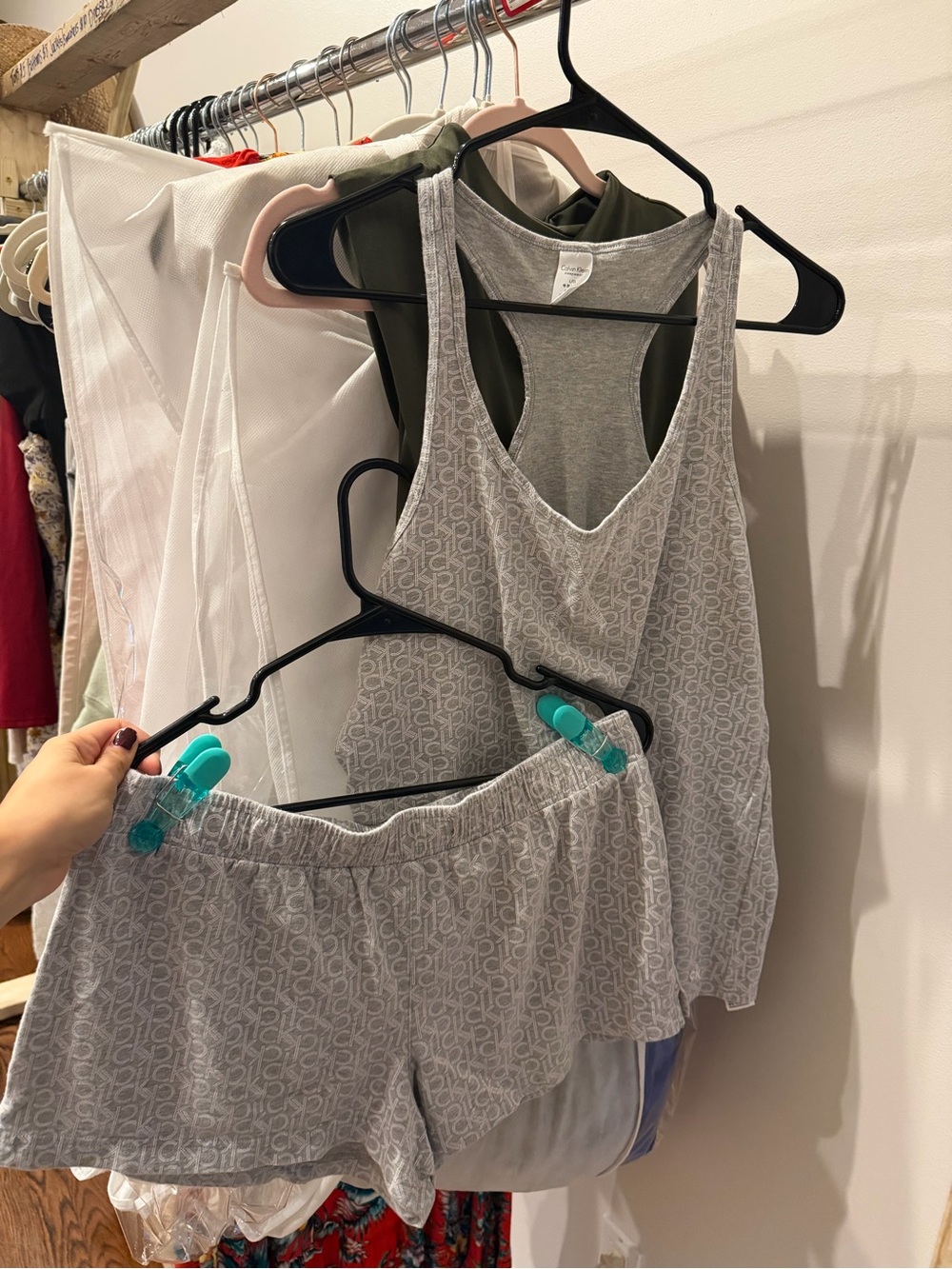 Calvin Klein Grey Logo-Print Sleep Tank & Shorts Set